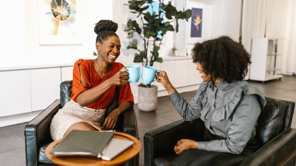 two women talking