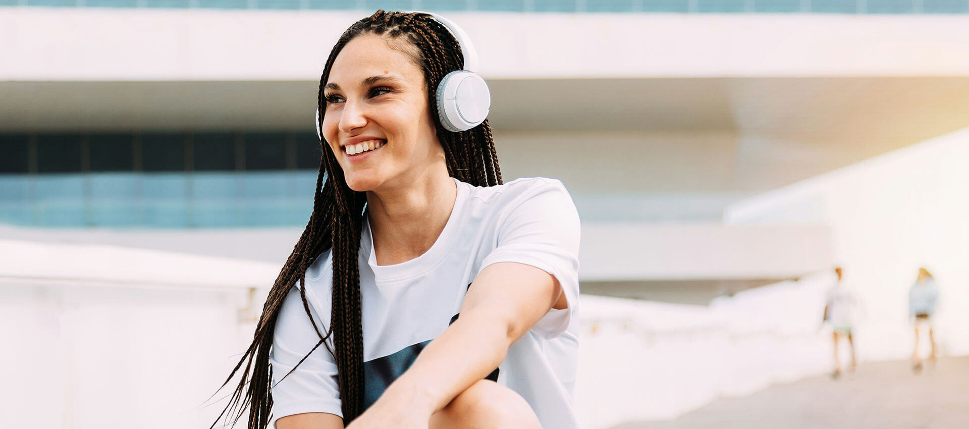 female wearing headphones