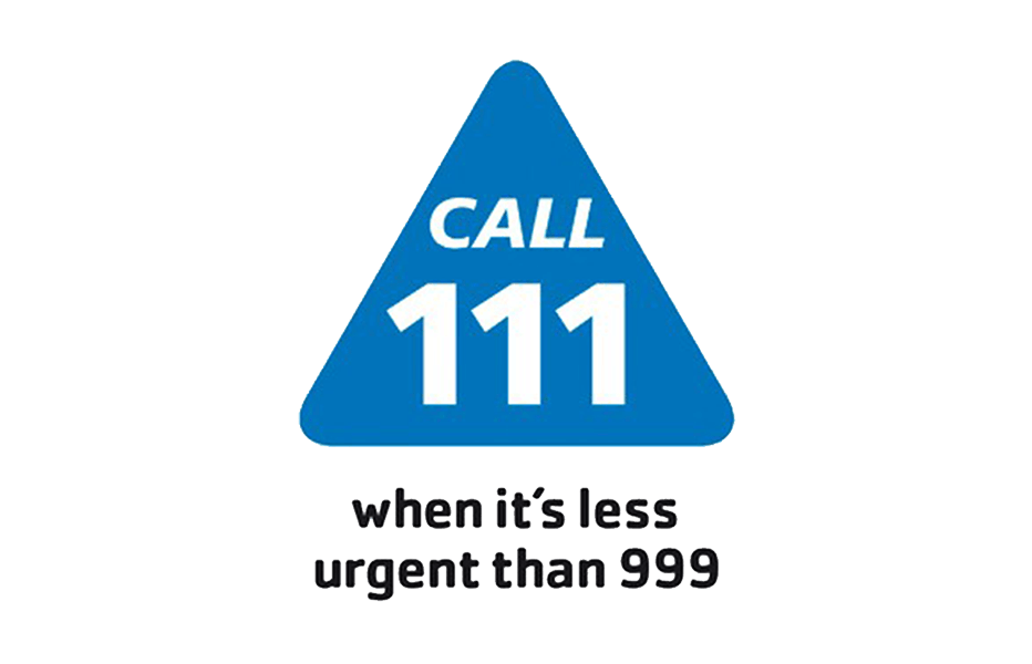 Blue triangular sign with white text 