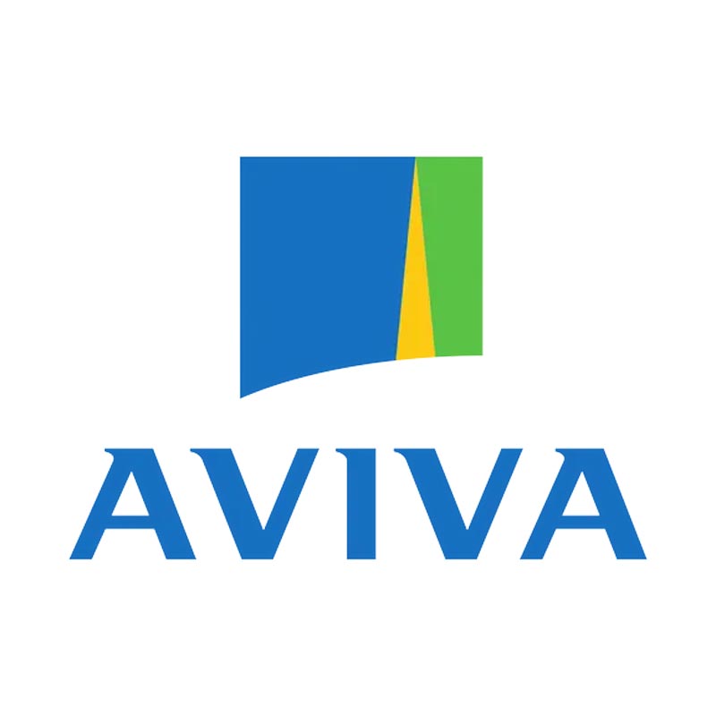 Blue and green geometric shapes form a stylized rectangular logo with a yellow accent. Below, the word 