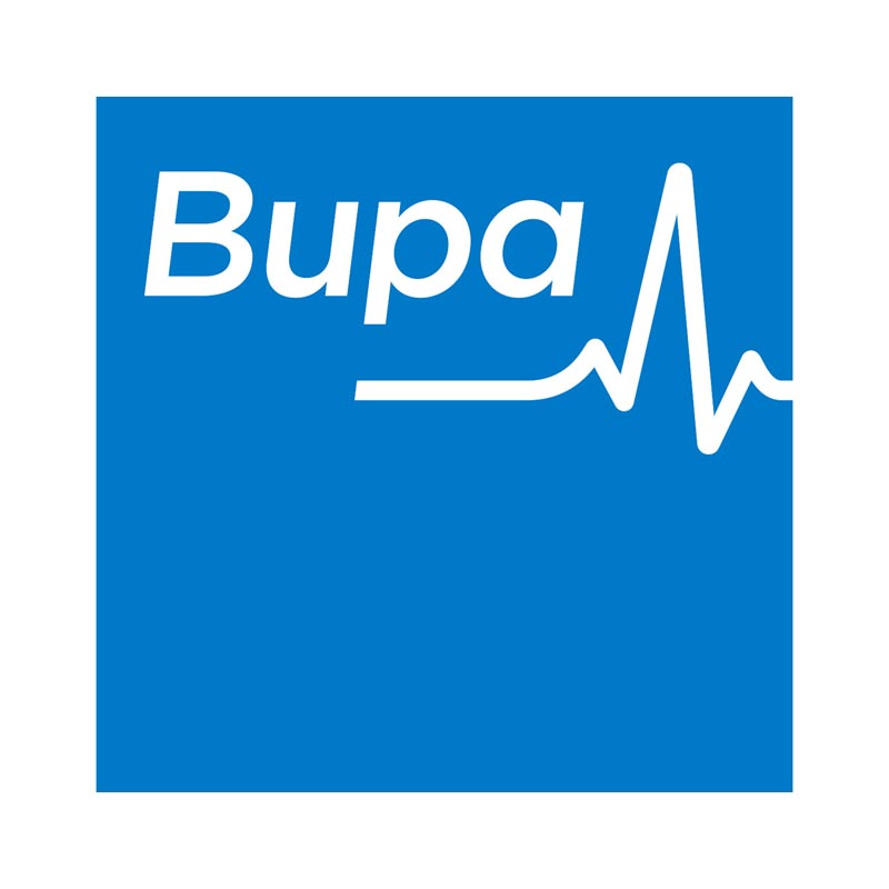 Blue square with the text 