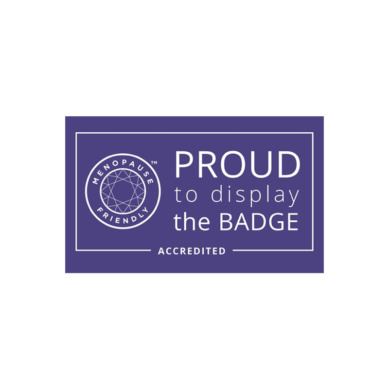Purple badge with circular 