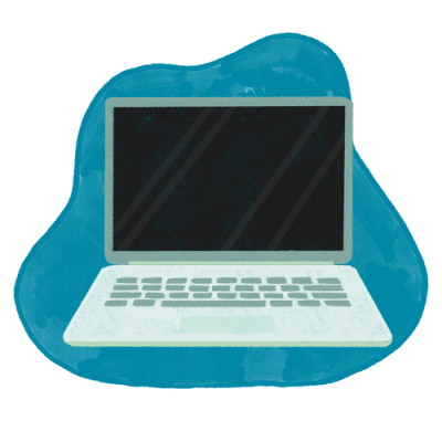 A laptop with a blank screen sits open, depicted in a simple, stylized illustration on a teal background.