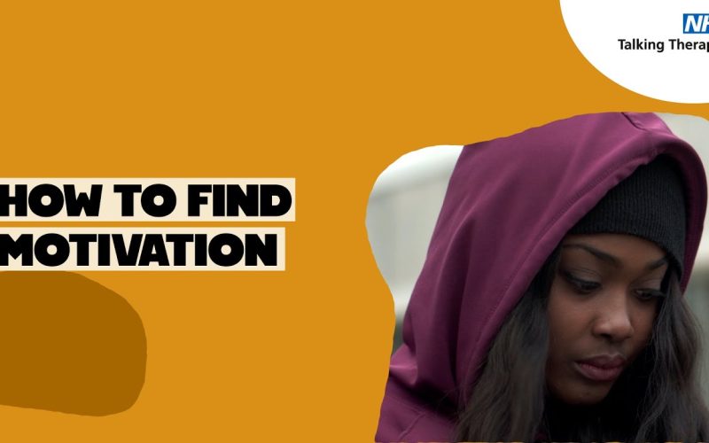 Gold background, with bold black text saying 'how to find motivation' and an image of a young black woman with her head down and the hood of her purple jacker up.
